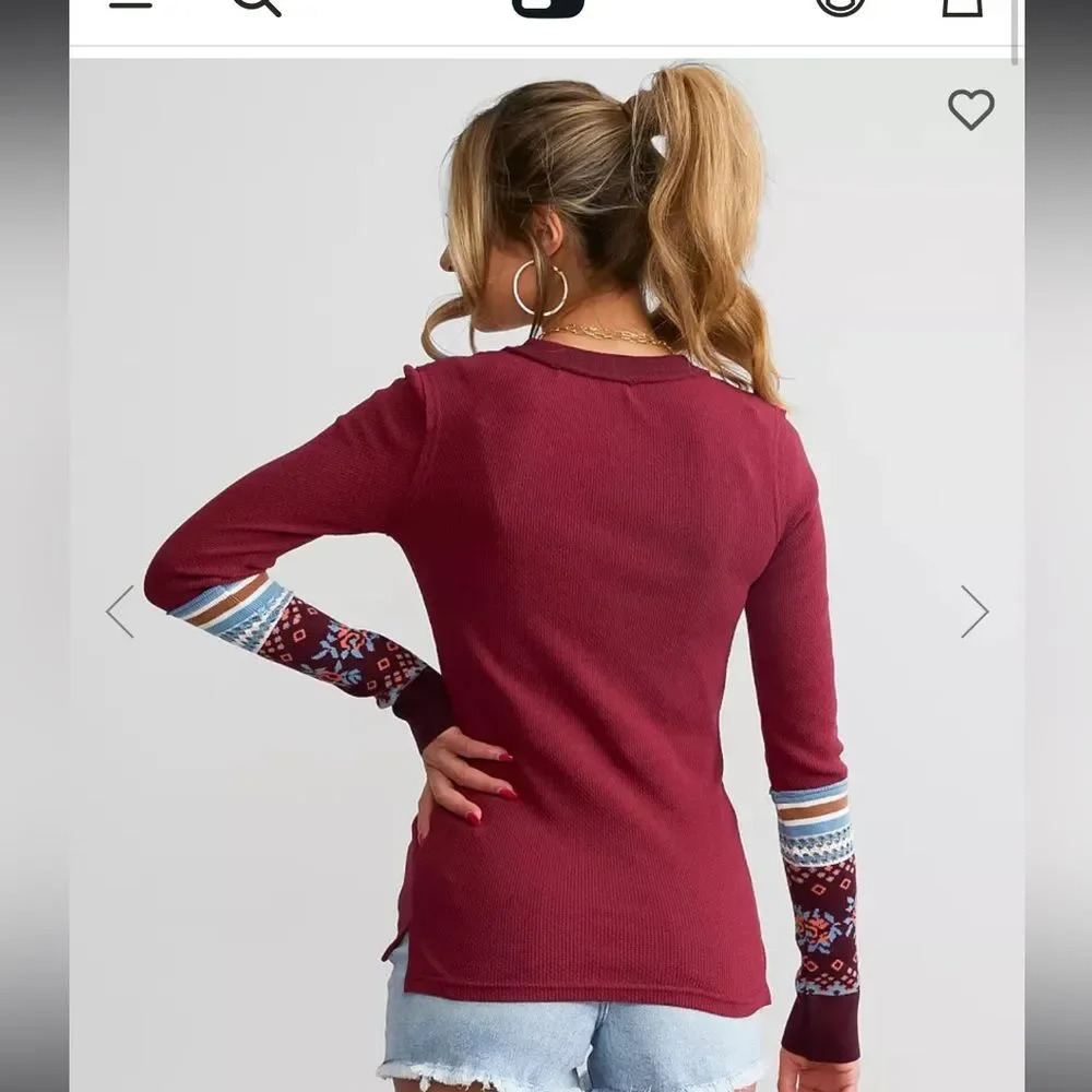 NWOT Free People Mikah Notch Neck waffle Top - Picture 6 of 14
